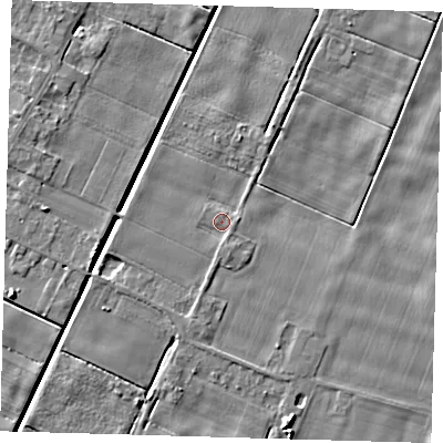 Shaded relief map of the ground around PE120PB, computed from Environment Agency LiDAR. The ground here sits at about 2 m above sea level and falls 6 m across the surrounding 800 m. Surface water reaching this point runs off ground lying to the south-south-east, 1.2 m higher.