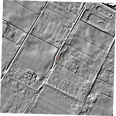 Shaded relief map of the ground around PE120PL, computed from Environment Agency LiDAR. The ground here sits at about 3 m above sea level and falls 5 m across the surrounding 800 m. Surface water reaching this point runs off ground lying to the south-west, 3.3 m higher.