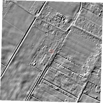 Shaded relief map of the ground around PE120PN, computed from Environment Agency LiDAR. The ground here sits at about 2 m above sea level and falls 4 m across the surrounding 800 m. Surface water reaching this point runs off ground lying to the north-north-east, 1.3 m higher.