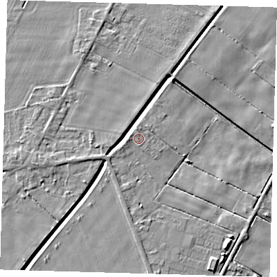 Shaded relief map of the ground around PE120PR, computed from Environment Agency LiDAR. The ground here sits at about 2 m above sea level and falls 6 m across the surrounding 800 m. Surface water reaching this point runs off ground lying to the north, 0.8 m higher.