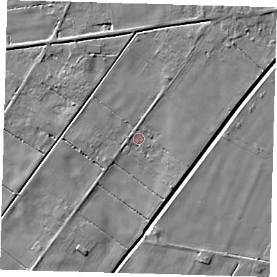 Shaded relief map of the ground around PE120PT, computed from Environment Agency LiDAR. The ground here sits at about 2 m above sea level and falls 5 m across the surrounding 800 m. Surface water reaching this point runs off ground lying to the south-west, 2.2 m higher.