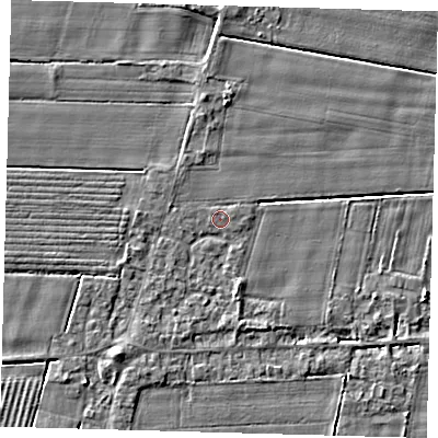 Shaded relief map of the ground around PE120QA, computed from Environment Agency LiDAR. The ground here sits at about 3 m above sea level and falls 3 m across the surrounding 800 m. Surface water reaching this point runs off ground lying to the south, 1.4 m higher.