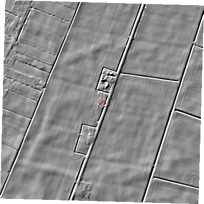 Shaded relief map of the ground around PE120QJ, computed from Environment Agency LiDAR. The ground here sits at about 2 m above sea level and falls 4 m across the surrounding 800 m. Surface water reaching this point runs off ground lying to the south-west, 1.8 m higher.