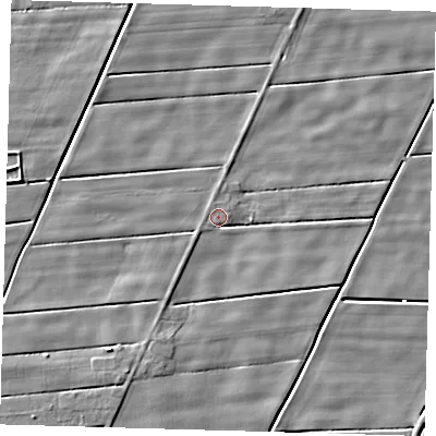 Shaded relief map of the ground around PE120RZ, computed from Environment Agency LiDAR. The ground here sits at about 2 m above sea level and falls 4 m across the surrounding 800 m. Surface water reaching this point runs off ground lying to the west-south-west, 0.5 m higher.