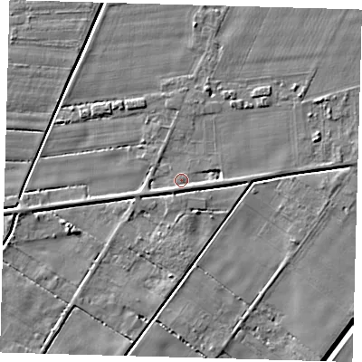 Shaded relief map of the ground around PE120SB, computed from Environment Agency LiDAR. The ground here sits at about 2 m above sea level and falls 5 m across the surrounding 800 m. Surface water reaching this point runs off ground lying to the east-south-east, 2.1 m higher.