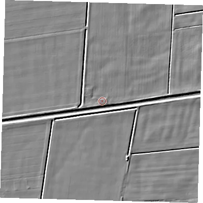 Shaded relief map of the ground around PE120ST, computed from Environment Agency LiDAR. The ground here sits at about 3 m above sea level and falls 4 m across the surrounding 800 m. Surface water reaching this point runs off ground lying to the south-west, 0.7 m higher.