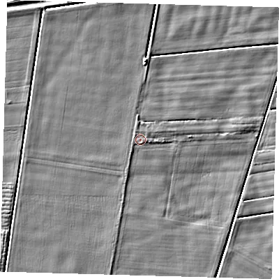 Shaded relief map of the ground around PE120SW, computed from Environment Agency LiDAR. The ground here sits at about 3 m above sea level and falls 4 m across the surrounding 800 m. Surface water reaching this point runs off ground lying to the south, 0.5 m higher.