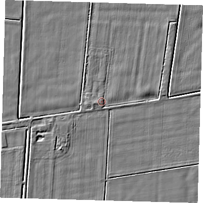 Shaded relief map of the ground around PE120SX, computed from Environment Agency LiDAR. The ground here sits at about 3 m above sea level and falls 4 m across the surrounding 800 m. Surface water reaching this point runs off ground lying to the south-west, 1.9 m higher.