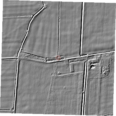 Shaded relief map of the ground around PE120SY, computed from Environment Agency LiDAR. The ground here sits at about 3 m above sea level and falls 4 m across the surrounding 800 m. Surface water reaching this point runs off ground lying to the north-north-west, 1.5 m higher.