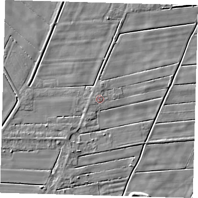 Shaded relief map of the ground around PE120TL, computed from Environment Agency LiDAR. The ground here sits at about 3 m above sea level and falls 5 m across the surrounding 800 m. Surface water reaching this point runs off ground lying to the south-west, 0.7 m higher.
