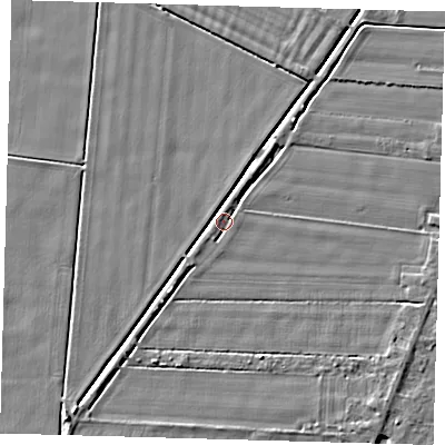 Shaded relief map of the ground around PE120TT, computed from Environment Agency LiDAR. The ground here sits at about 3 m above sea level and falls 4 m across the surrounding 800 m. Surface water reaching this point runs off ground lying to the north-east, 3.2 m higher.