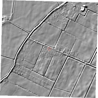 Shaded relief map of the ground around PE120UB, computed from Environment Agency LiDAR. The ground here sits at about 2 m above sea level and falls 8 m across the surrounding 800 m. Surface water reaching this point runs off ground lying to the north-west, 0.6 m higher.