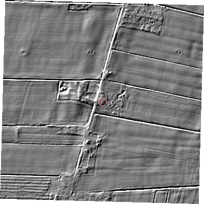 Shaded relief map of the ground around PE120XL, computed from Environment Agency LiDAR. The ground here sits at about 3 m above sea level and falls 3 m across the surrounding 800 m. Surface water reaching this point runs off ground lying to the south-south-east, 0.6 m higher.