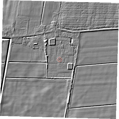 Shaded relief map of the ground around PE120XU, computed from Environment Agency LiDAR. The ground here sits at about 3 m above sea level and falls 6 m across the surrounding 800 m. Surface water reaching this point runs off ground lying to the north-west, 3.2 m higher.