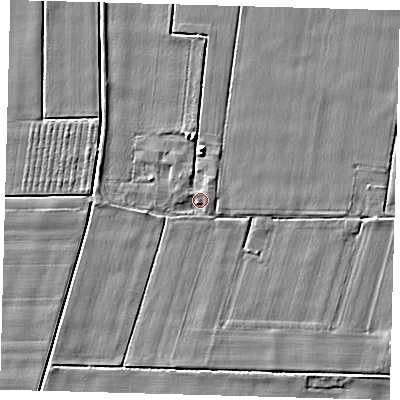 Shaded relief map of the ground around PE120XW, computed from Environment Agency LiDAR. The ground here sits at about 3 m above sea level and falls 4 m across the surrounding 800 m. Surface water reaching this point runs off ground lying to the east, 1.0 m higher.