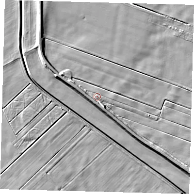 Shaded relief map of the ground around PE126AE, computed from Environment Agency LiDAR. The ground here sits at about 3 m above sea level and falls 6 m across the surrounding 800 m. Surface water reaching this point runs off ground lying to the south-west, 4.1 m higher.