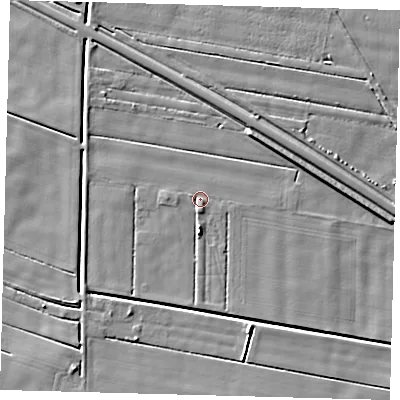 Shaded relief map of the ground around PE126AG, computed from Environment Agency LiDAR. The ground here sits at about 3 m above sea level and falls 5 m across the surrounding 800 m. Surface water reaching this point runs off ground lying to the south, 1.4 m higher.