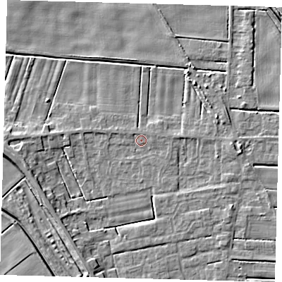 Shaded relief map of the ground around PE126AH, computed from Environment Agency LiDAR. The ground here sits at about 3 m above sea level and falls 6 m across the surrounding 800 m. Surface water reaching this point runs off ground lying to the west-south-west, 5.1 m higher.