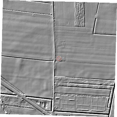 Shaded relief map of the ground around PE126AS, computed from Environment Agency LiDAR. The ground here sits at about 2 m above sea level and falls 4 m across the surrounding 800 m. Surface water reaching this point runs off ground lying to the north-north-west, 1.3 m higher.
