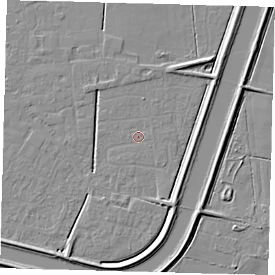 Shaded relief map of the ground around PE126AX, computed from Environment Agency LiDAR. The ground here sits at about 3 m above sea level and falls 6 m across the surrounding 800 m. Surface water reaching this point runs off ground lying to the south-south-east, 5.0 m higher.