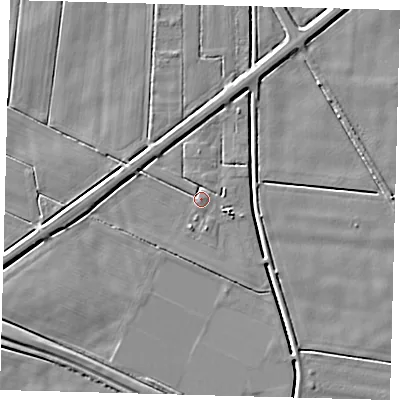 Shaded relief map of the ground around PE126BF, computed from Environment Agency LiDAR. The ground here sits at about 3 m above sea level and falls 4 m across the surrounding 800 m. Surface water reaching this point runs off ground lying to the north-north-west, 1.5 m higher.