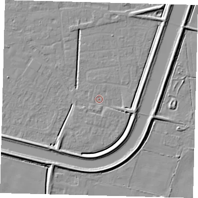 Shaded relief map of the ground around PE126BH, computed from Environment Agency LiDAR. The ground here sits at about 3 m above sea level and falls 6 m across the surrounding 800 m. Surface water reaching this point runs off ground lying to the south-south-west, 5.8 m higher.