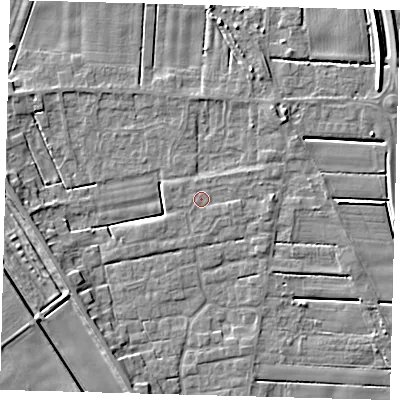 Shaded relief map of the ground around PE126BU, computed from Environment Agency LiDAR. The ground here sits at about 3 m above sea level and falls 5 m across the surrounding 800 m. Surface water reaching this point runs off ground lying to the east, 0.8 m higher.