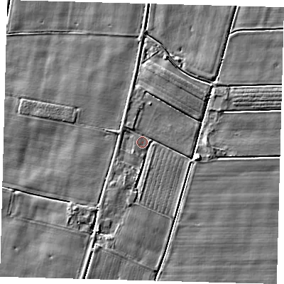 Shaded relief map of the ground around PE126BW, computed from Environment Agency LiDAR. The ground here sits at about 3 m above sea level and falls 4 m across the surrounding 800 m. Surface water reaching this point runs off ground lying to the south, 2.0 m higher.
