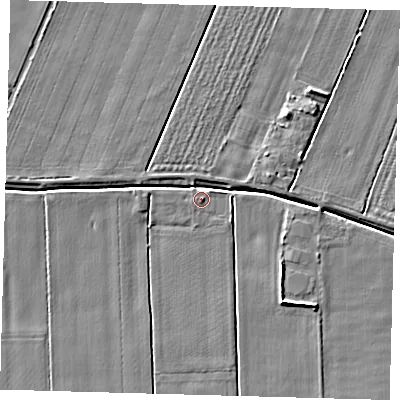 Shaded relief map of the ground around PE126BZ, computed from Environment Agency LiDAR. The ground here sits at about 3 m above sea level and falls 5 m across the surrounding 800 m. Surface water reaching this point runs off ground lying to the south-east, 5.3 m higher.