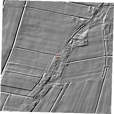 Shaded relief map of the ground around PE126DA, computed from Environment Agency LiDAR. The ground here sits at about 3 m above sea level and falls 4 m across the surrounding 800 m. Surface water reaching this point runs off ground lying to the south-south-west, 1.3 m higher.