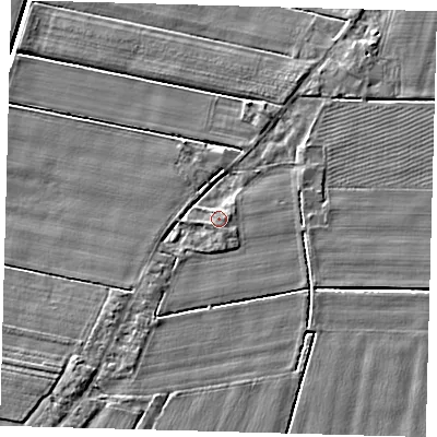 Shaded relief map of the ground around PE126DB, computed from Environment Agency LiDAR. The ground here sits at about 3 m above sea level and falls 4 m across the surrounding 800 m. Surface water reaching this point runs off ground lying to the east, 1.2 m higher.