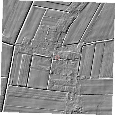 Shaded relief map of the ground around PE126DE, computed from Environment Agency LiDAR. The ground here sits at about 3 m above sea level and falls 4 m across the surrounding 800 m. The ground contributing surface water to this point lies to the north-west.