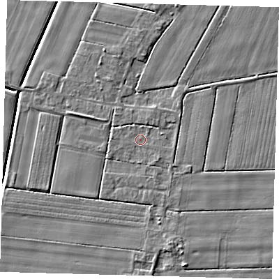 Shaded relief map of the ground around PE126DG, computed from Environment Agency LiDAR. The ground here sits at about 3 m above sea level and falls 4 m across the surrounding 800 m. Surface water reaching this point runs off ground lying to the north-north-east, 1.0 m higher.
