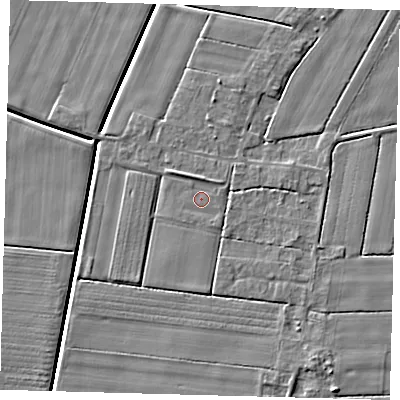 Shaded relief map of the ground around PE126DL, computed from Environment Agency LiDAR. The ground here sits at about 3 m above sea level and falls 4 m across the surrounding 800 m. Surface water reaching this point runs off ground lying to the north-north-west, 0.9 m higher.