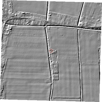 Shaded relief map of the ground around PE126DN, computed from Environment Agency LiDAR. The ground here sits at about 3 m above sea level and falls 4 m across the surrounding 800 m. Surface water reaching this point runs off ground lying to the north-west, 2.4 m higher.