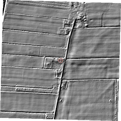 Shaded relief map of the ground around PE126DQ, computed from Environment Agency LiDAR. The ground here sits at about 3 m above sea level and falls 4 m across the surrounding 800 m. Surface water reaching this point runs off ground lying to the north-west, 1.3 m higher.
