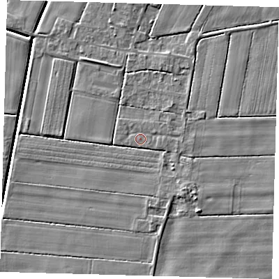 Shaded relief map of the ground around PE126DS, computed from Environment Agency LiDAR. The ground here sits at about 3 m above sea level and falls 4 m across the surrounding 800 m. Surface water reaching this point runs off ground lying to the south-east, 1.8 m higher.