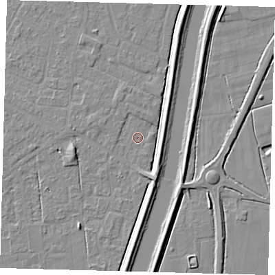 Shaded relief map of the ground around PE126EE, computed from Environment Agency LiDAR. The ground here sits at about 3 m above sea level and falls 5 m across the surrounding 800 m. Surface water reaching this point runs off ground lying to the south-east, 4.5 m higher.
