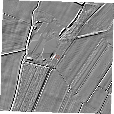 Shaded relief map of the ground around PE126EL, computed from Environment Agency LiDAR. The ground here sits at about 3 m above sea level and falls 6 m across the surrounding 800 m. Surface water reaching this point runs off ground lying to the north-east, 1.6 m higher.