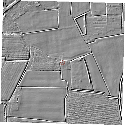 Shaded relief map of the ground around PE126EQ, computed from Environment Agency LiDAR. The ground here sits at about 3 m above sea level and falls 4 m across the surrounding 800 m. Surface water reaching this point runs off ground lying to the west-south-west, 0.8 m higher.