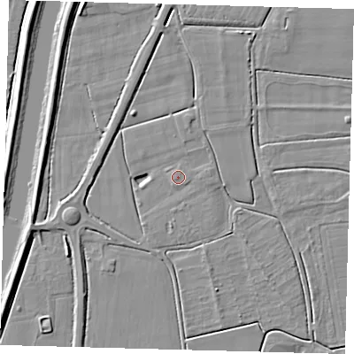Shaded relief map of the ground around PE126FA, computed from Environment Agency LiDAR. The ground here sits at about 3 m above sea level and falls 5 m across the surrounding 800 m. Surface water reaching this point runs off ground lying to the north, 3.3 m higher.