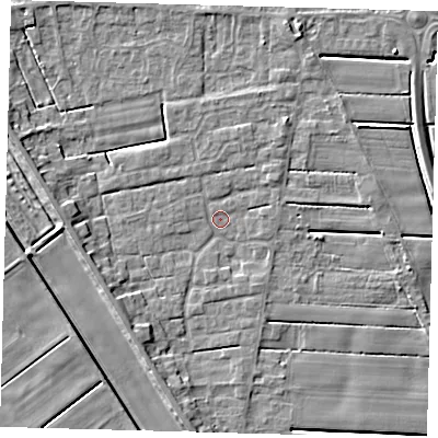 Shaded relief map of the ground around PE126FB, computed from Environment Agency LiDAR. The ground here sits at about 2 m above sea level and falls 6 m across the surrounding 800 m. Surface water reaching this point runs off ground lying to the south, 3.8 m higher.
