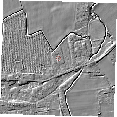 Shaded relief map of the ground around PE126FH, computed from Environment Agency LiDAR. The ground here sits at about 3 m above sea level and falls 4 m across the surrounding 800 m. Surface water reaching this point runs off ground lying to the north, 0.6 m higher.