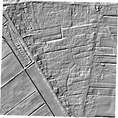 Shaded relief map of the ground around PE126FL, computed from Environment Agency LiDAR. The ground here sits at about 3 m above sea level and falls 6 m across the surrounding 800 m. Surface water reaching this point runs off ground lying to the south, 3.8 m higher.