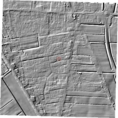 Shaded relief map of the ground around PE126FN, computed from Environment Agency LiDAR. The ground here sits at about 3 m above sea level and falls 6 m across the surrounding 800 m. Surface water reaching this point runs off ground lying to the south-west, 3.8 m higher.