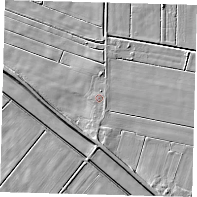 Shaded relief map of the ground around PE126FR, computed from Environment Agency LiDAR. The ground here sits at about 3 m above sea level and falls 6 m across the surrounding 800 m. Surface water reaching this point runs off ground lying to the south-south-east, 0.7 m higher.
