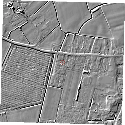 Shaded relief map of the ground around PE126FU, computed from Environment Agency LiDAR. The ground here sits at about 3 m above sea level and falls 6 m across the surrounding 800 m. Surface water reaching this point runs off ground lying to the north, 0.8 m higher.