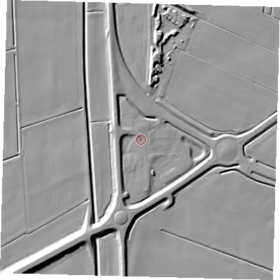 Shaded relief map of the ground around PE126FY, computed from Environment Agency LiDAR. The ground here sits at about 3 m above sea level and falls 8 m across the surrounding 800 m. Surface water reaching this point runs off ground lying to the west-north-west, 3.2 m higher.