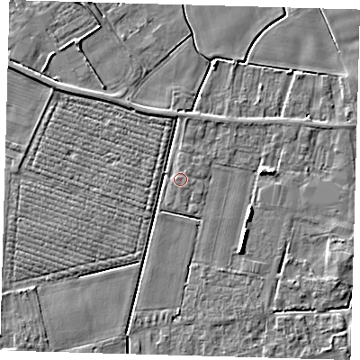 Shaded relief map of the ground around PE126GE, computed from Environment Agency LiDAR. The ground here sits at about 3 m above sea level and falls 5 m across the surrounding 800 m. Surface water reaching this point runs off ground lying to the north, 0.7 m higher.