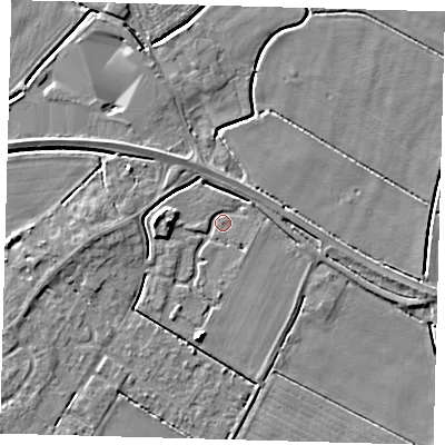 Shaded relief map of the ground around PE126GG, computed from Environment Agency LiDAR. The ground here sits at about 3 m above sea level and falls 5 m across the surrounding 800 m. Surface water reaching this point runs off ground lying to the west, 4.3 m higher.